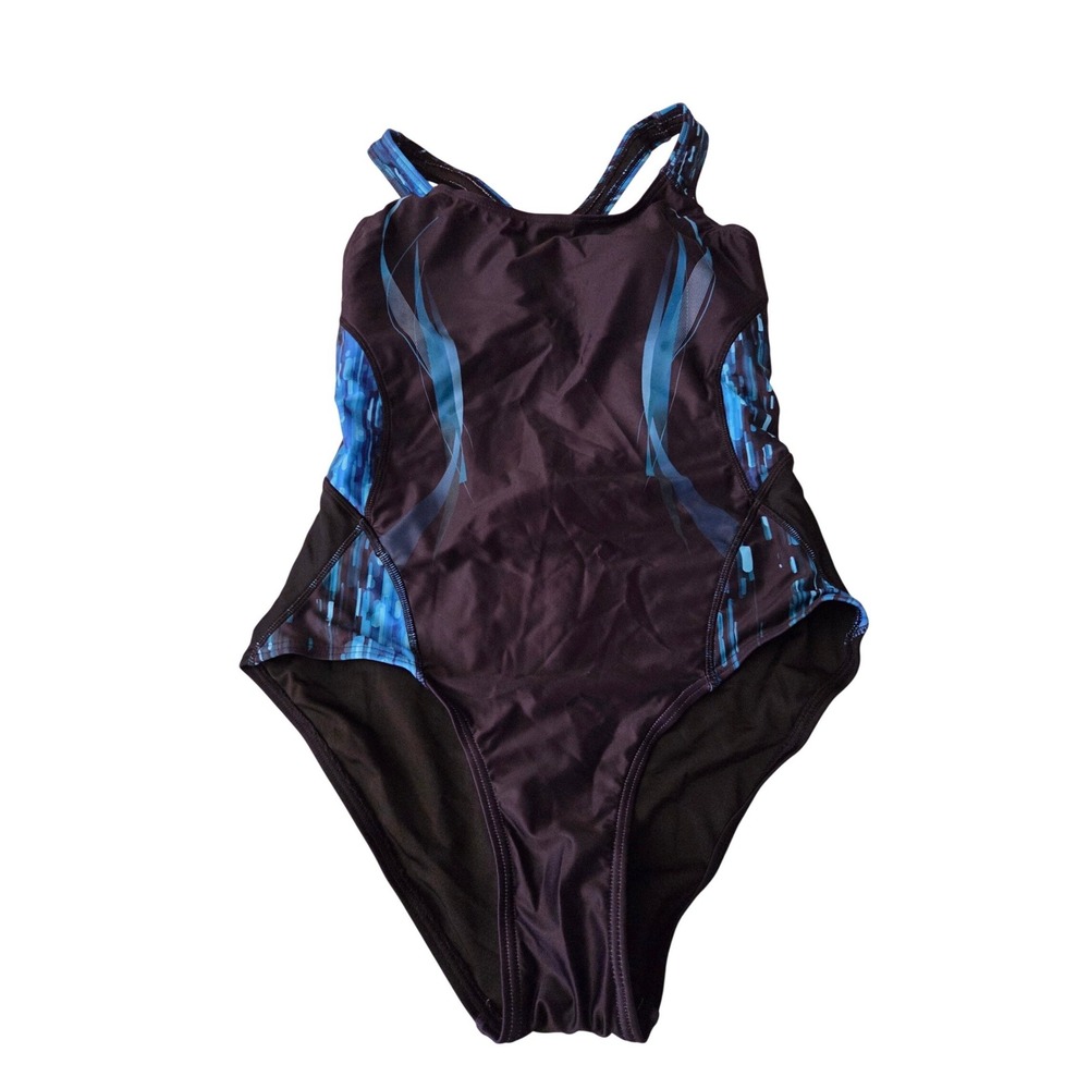 Charmo Womens One Piece Swimsuit Blue Black Athletic Training Swimwear UPF 50+ M